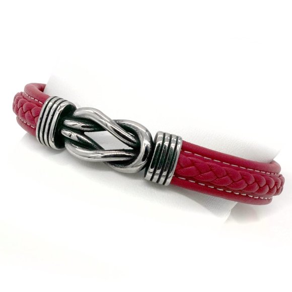 Men's red leather love knot with magnetic clasp. - Picture 4 of 5
